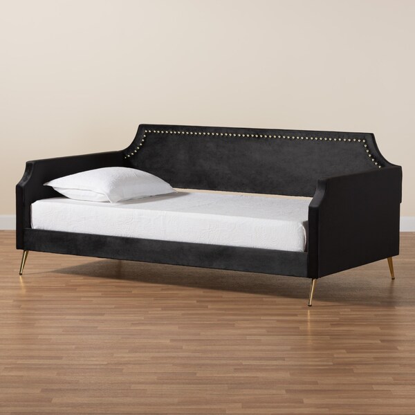 Baxton Studio Pita Traditional Glam and Luxe Black Velvet and Gold Metal Twin Size Daybed - 220-12857-ZORO