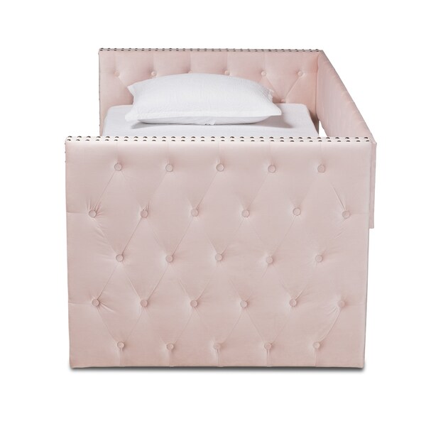Baxton Studio Larkin Modern and Contemporary Pink Velvet Fabric Twin Size Daybed with Trundle - 187-11463-ZORO