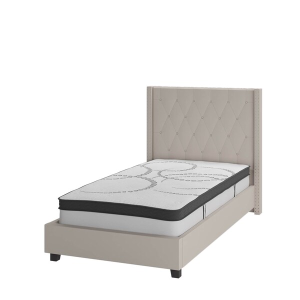 Flash Furniture Twin Size Beige Fabric Platform Bed & Mattress - HG-BM10-33-GG