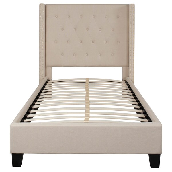 Flash Furniture Twin Size Beige Fabric Platform Bed & Mattress - HG-BM10-33-GG