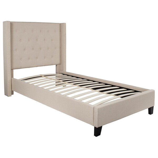 Flash Furniture Twin Size Beige Fabric Platform Bed & Mattress - HG-BM10-33-GG