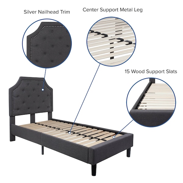 Flash Furniture Brighton Twin Platform Bed, Dark Gray - SL-BK4-T-DG-GG
