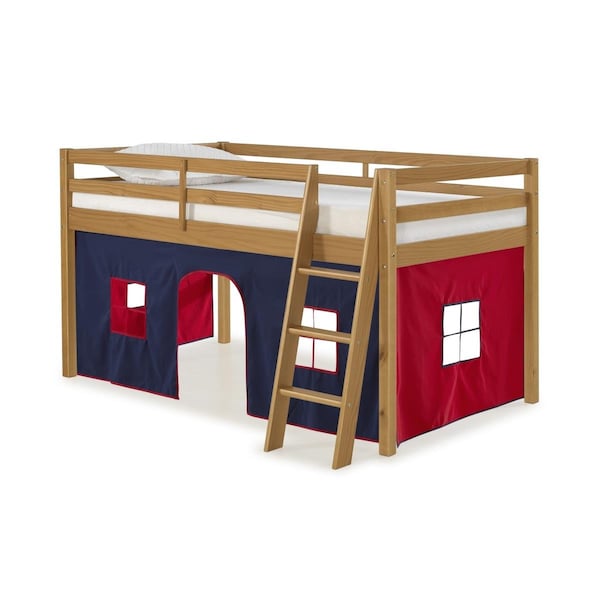 Kd Cama De Bebe Roxy Twin Wood Junior Loft Bed with Cinnamon with Blue & Red Bottom Tent - KD3242744