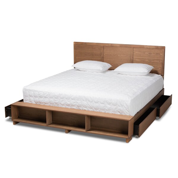 Baxton Studio Tamsin Modern Transitional Ash Walnut Brown Finished Wood King Size 4-Drawer Storage Bed - 175-9421-10670-ZORO
