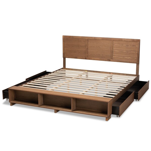 Baxton Studio Tamsin Modern Transitional Ash Walnut Brown Finished Wood King Size 4-Drawer Storage Bed - 175-9421-10670-ZORO