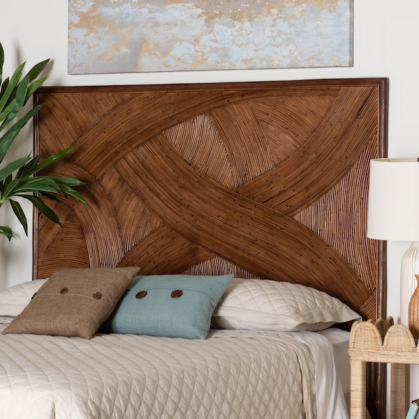 Bali & Pari Elettra Bohemian Dark Brown Rattan Queen Size Standalone Headboard - 244-13654-ZORO