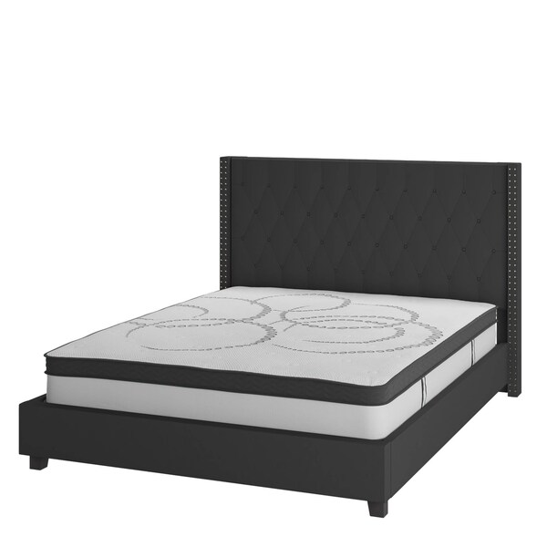 Flash Furniture Queen Size Black Fabric Platform Bed & Mattress - HG-BM10-39-GG