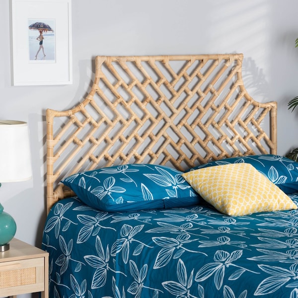 Baxton Studio Jayliah Modern Bohemian Natural Brown Rattan Queen Size Standalone Headboard - 207-12691