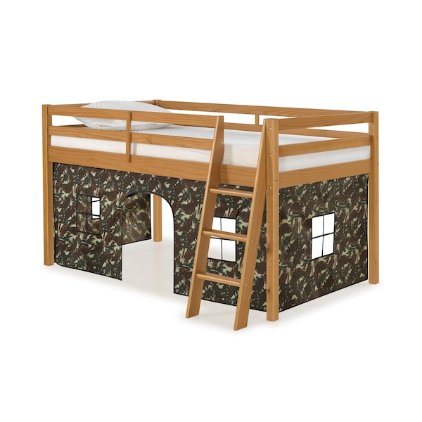 Alaterre Furniture Roxy Twin Wood Junior Loft Bed with Cinnamon with Green Camo Bottom Tent - AJRX10CIATCGN