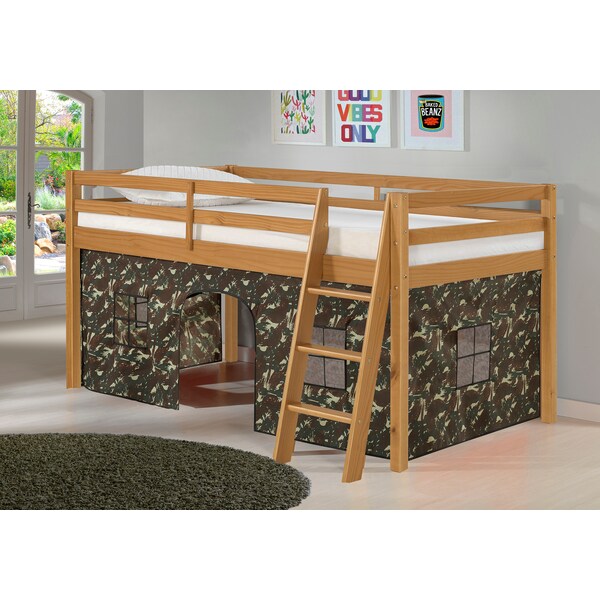 Alaterre Furniture Roxy Twin Wood Junior Loft Bed with Cinnamon with Green Camo Bottom Tent - AJRX10CIATCGN