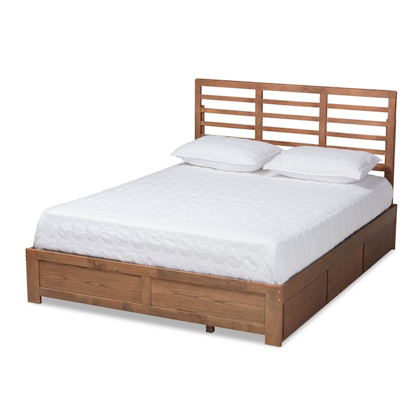 Baxton Studio Piera Modern Ash Walnut Brown Finished Wood Queen Size 3-Drawer Storage Bed - 175-9423-9621-ZORO