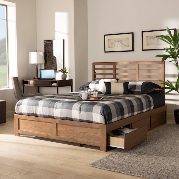 Baxton Studio Piera Modern Ash Walnut Brown Finished Wood Queen Size 3-Drawer Storage Bed - 175-9423-9621-ZORO