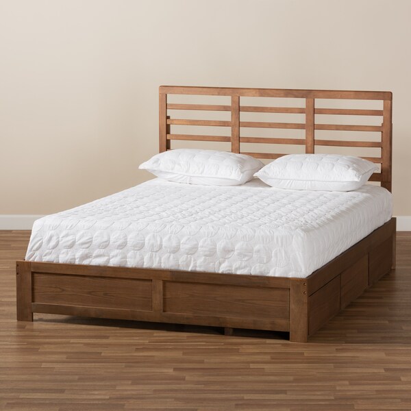 Baxton Studio Piera Modern Ash Walnut Brown Finished Wood Queen Size 3-Drawer Storage Bed - 175-9423-9621-ZORO