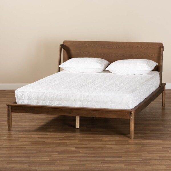 Baxton Studio Sadler Mid-Century Modern Ash Walnut Brown Finished Wood Queen Size Platform Bed - 174-10912-ZORO
