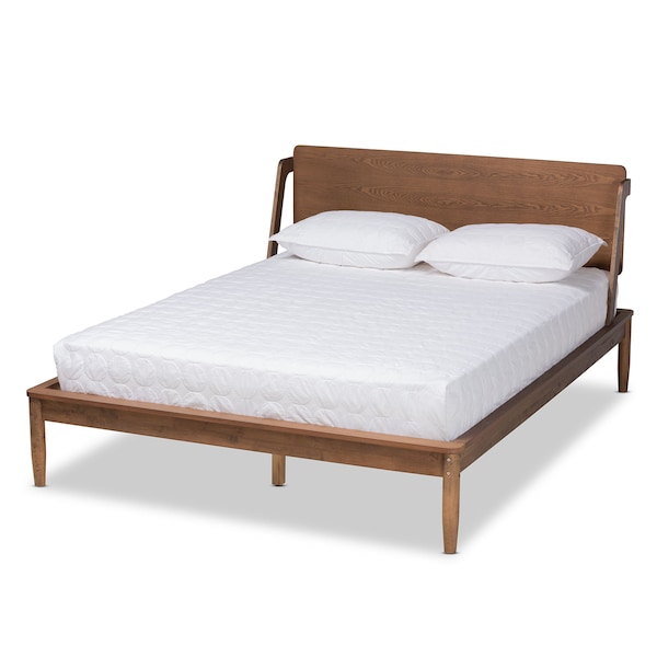 Baxton Studio Sadler Mid-Century Modern Ash Walnut Brown Finished Wood Queen Size Platform Bed - 174-10912-ZORO