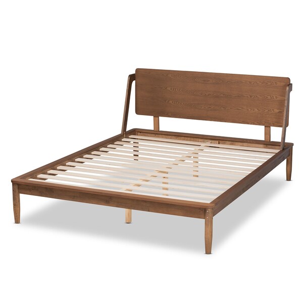 Baxton Studio Sadler Mid-Century Modern Ash Walnut Brown Finished Wood Queen Size Platform Bed - 174-10912-ZORO