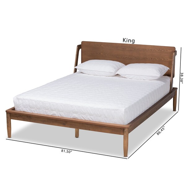 Baxton Studio Sadler Mid-Century Modern Ash Walnut Brown Finished Wood Queen Size Platform Bed - 174-10912-ZORO
