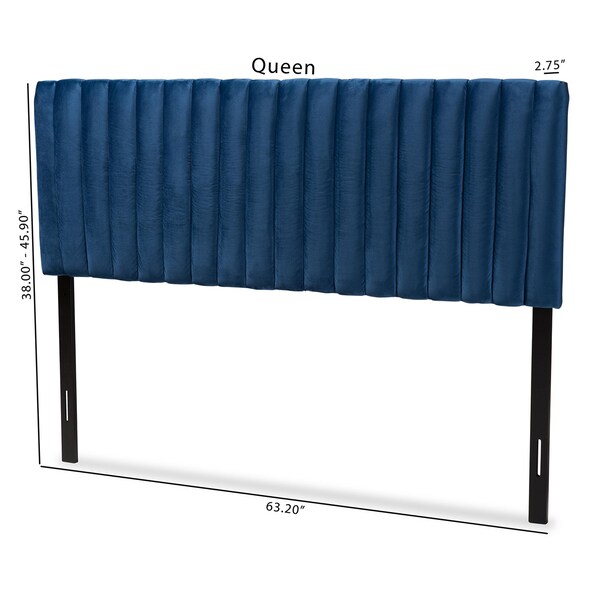 Baxton Studio Emile ModernNavy Blue Velvet Upholstered and Dark Brown Finished Wood Headboard-Queen - 199-12402-ZORO