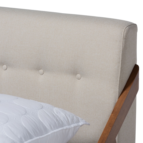 Baxton Studio Sante Mid-Century Beige Upholstered Wood King Size Platform Bed - 156-9292