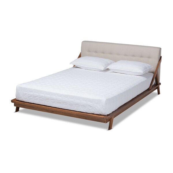 Baxton Studio Sante Mid-Century Beige Upholstered Wood King Size Platform Bed - 156-9292