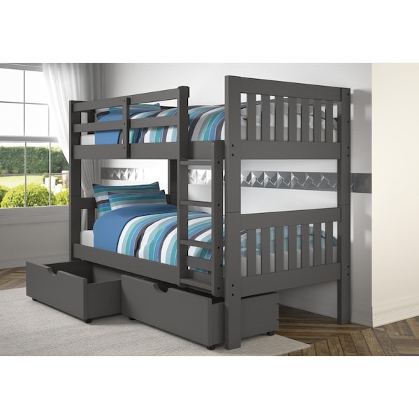Convenience Concepts PD-1010-3DG-TT-505 Twin Over Mission Bunk Bed with Storage Drawers, Dark Grey - HI485516