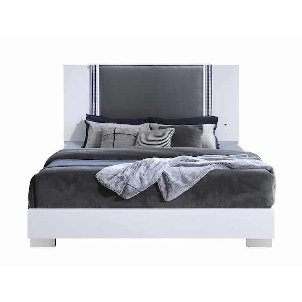 Global Furniture Usa Modern  High Gloss Ylime Smooth White King Bed With Led - 3865