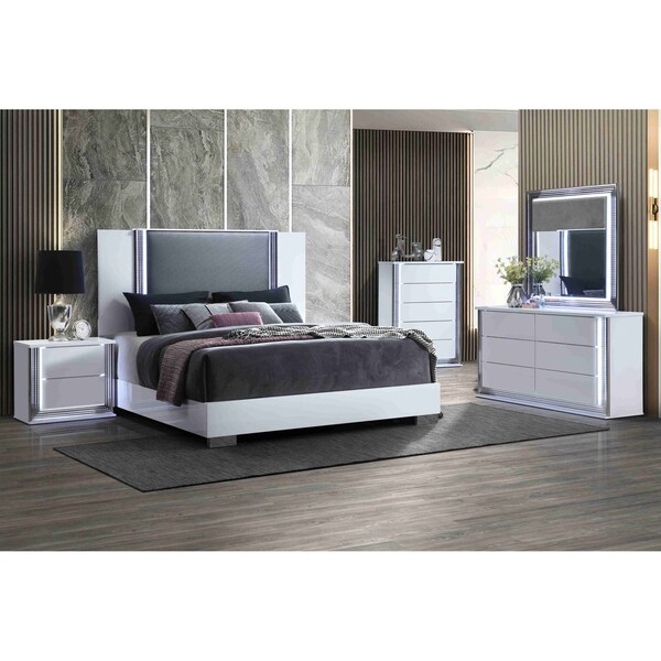 Global Furniture Usa Modern  High Gloss Ylime Smooth White King Bed With Led - 3865