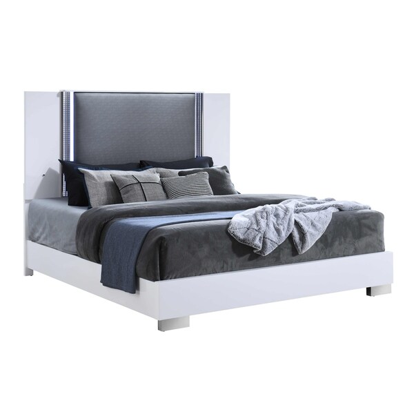 Global Furniture Usa Modern  High Gloss Ylime Smooth White King Bed With Led - 3865