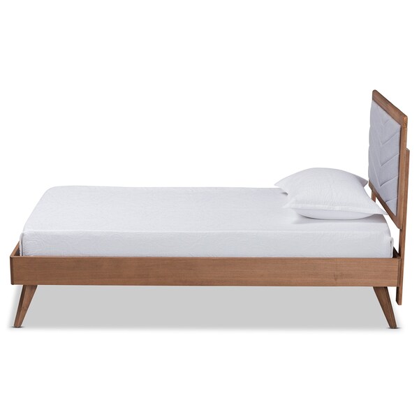 Baxton Studio Roze Mid-Century Light Grey Fabric Upholstered and Walnut brown Finished Wood Platform Bed-Twin - 192-11538-11159-ZORO