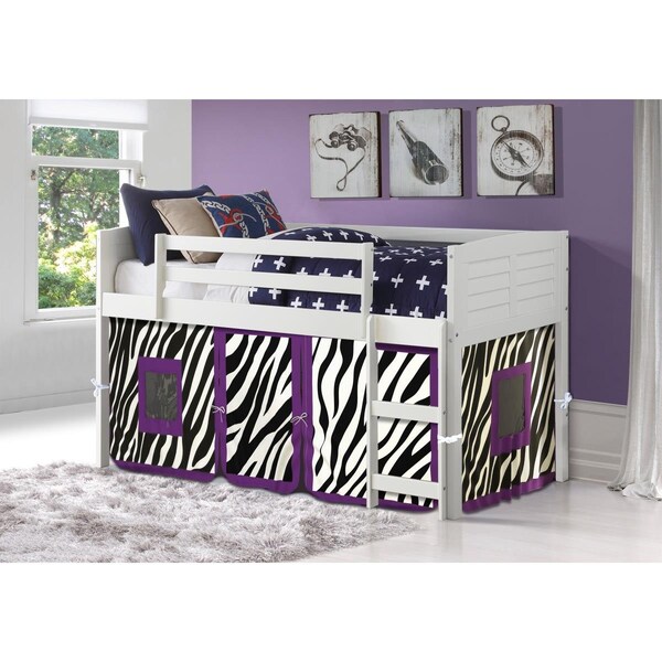 Donco Kids Twin Louver Low Tent Loft in White with Zebra Tent - PD_795AW_Z