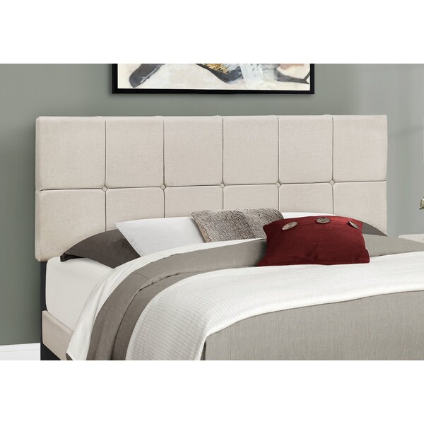 Monarch Specialties Bed, Queen Size, Platform, Bedroom, Frame, Upholstered, Linen Look, Wood Legs, Beige, Black - I 5605Q