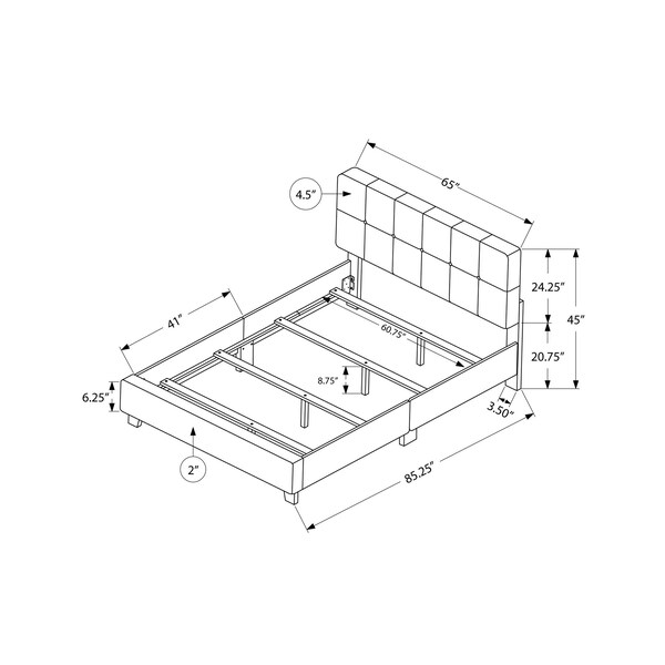 Monarch Specialties Bed, Queen Size, Platform, Bedroom, Frame, Upholstered, Linen Look, Wood Legs, Beige, Black - I 5605Q