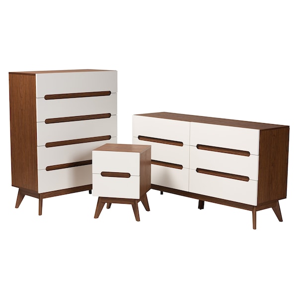Baxton Studio Calypso MidCentury Modern TwoTone White and Walnut Brown Finished Wood 3Piece Storage Set - 221-7504-7501-7502-ZORO