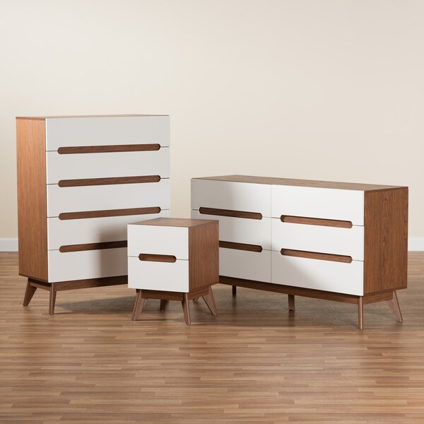 Baxton Studio Calypso MidCentury Modern TwoTone White and Walnut Brown Finished Wood 3Piece Storage Set - 221-7504-7501-7502-ZORO