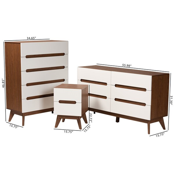 Baxton Studio Calypso MidCentury Modern TwoTone White and Walnut Brown Finished Wood 3Piece Storage Set - 221-7504-7501-7502-ZORO