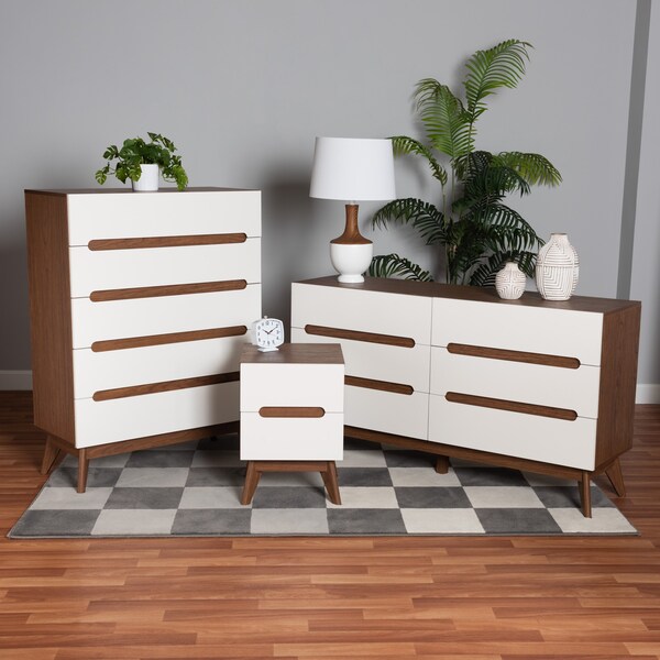 Baxton Studio Calypso MidCentury Modern TwoTone White and Walnut Brown Finished Wood 3Piece Storage Set - 221-7504-7501-7502-ZORO