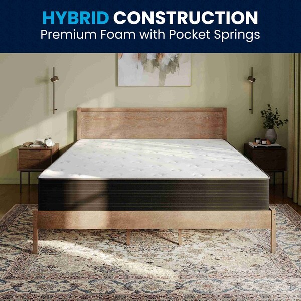 Flash Furniture Dream Cooling Gel 12 Inch Foam and Pocket Spring Hybrid Mattress, King Mattress in a Box - BS-E230P-R-K-12-C-BK-GG