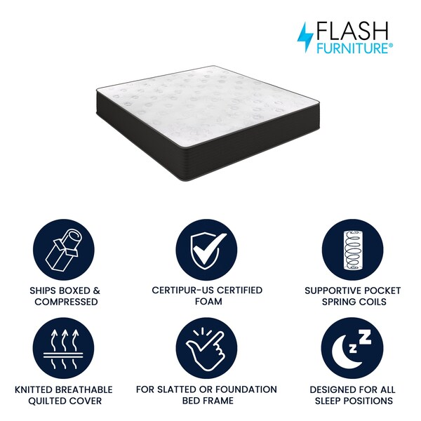 Flash Furniture Dream Cooling Gel 12 Inch Foam and Pocket Spring Hybrid Mattress, King Mattress in a Box - BS-E230P-R-K-12-C-BK-GG