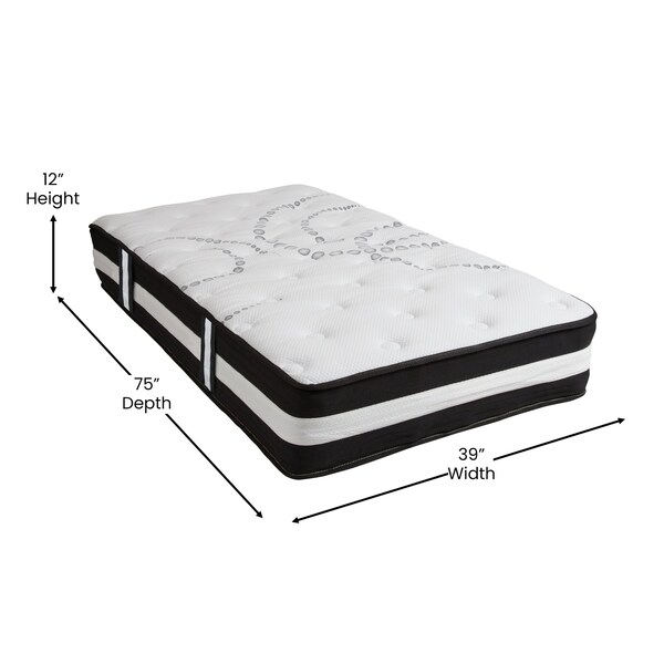 Flash Furniture 12" Twin Mattress, 14" Bed frame & 2" Topper Set - XU-BD10-12PSM3M35-T-GG