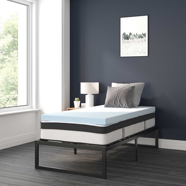 Flash Furniture 12" Twin Mattress, 14" Bed frame & 2" Topper Set - XU-BD10-12PSM3M35-T-GG