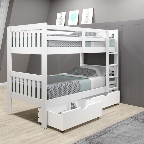 Donco PD-1010-3TTW-505 Twin Over Mission Bunk Bed with Dual Underbed Drawers, White - PD_1010_3TTW_505