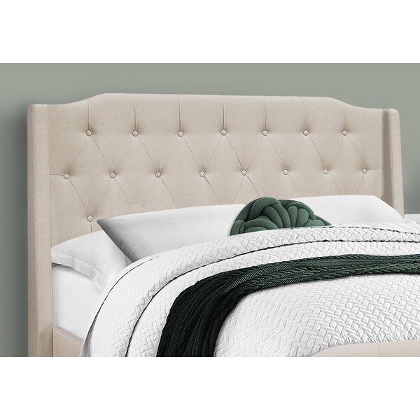Monarch Specialties Bed, Queen Size, Bedroom, Upholstered, Beige Linen Look, Chrome Metal Legs, Transitional - I 6046Q