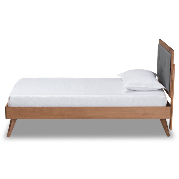 Baxton Studio Laima Mid-Century Dark Grey Fabric Upholstered and Walnut Brown Finished Wood Platform Bed-Twin - 191-11526-11159-ZORO