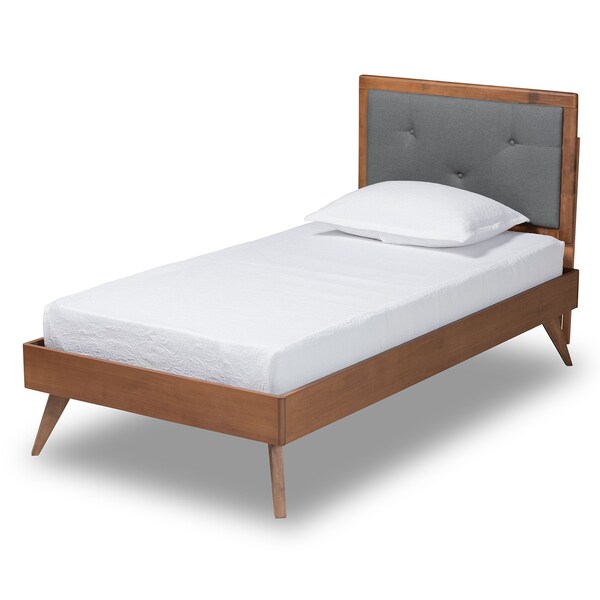 Baxton Studio Laima Mid-Century Dark Grey Fabric Upholstered and Walnut Brown Finished Wood Platform Bed-Twin - 191-11526-11159-ZORO