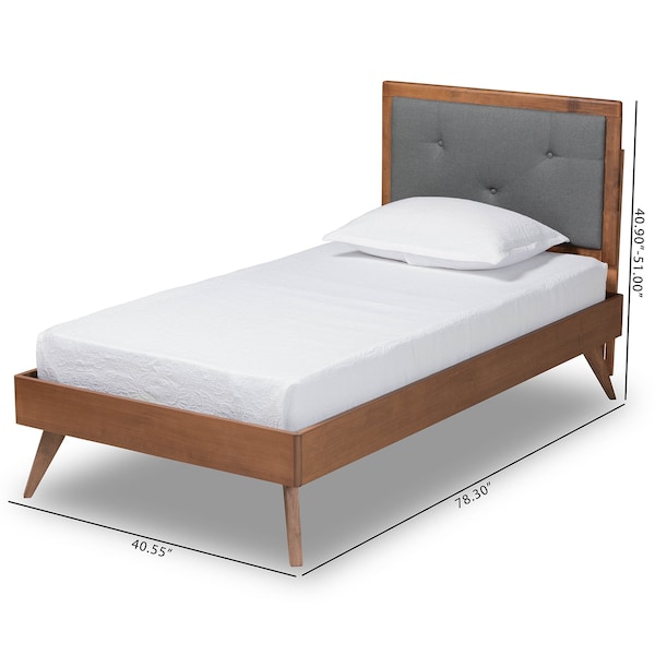 Baxton Studio Laima Mid-Century Dark Grey Fabric Upholstered and Walnut Brown Finished Wood Platform Bed-Twin - 191-11526-11159-ZORO