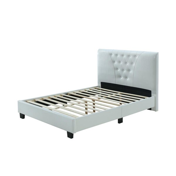 Hodedah Twin Size Platform Bed with Tufted Upholstered Headboard, White - HI698 TWIN WHITE
