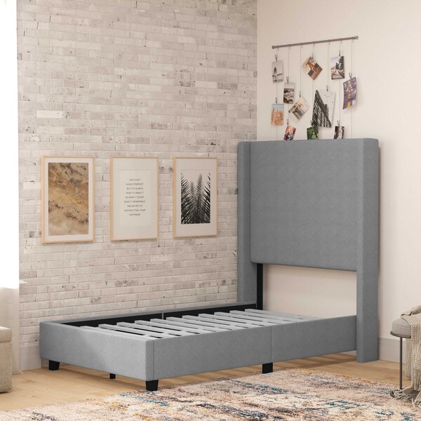 Flash Furniture Gray Twin Platform Bed with Tufted Headboard - YK-1077-GY-T-GG