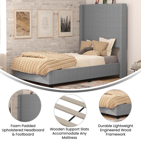 Flash Furniture Gray Twin Platform Bed with Tufted Headboard - YK-1077-GY-T-GG