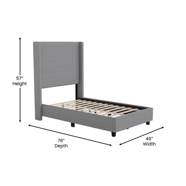 Flash Furniture Gray Twin Platform Bed with Tufted Headboard - YK-1077-GY-T-GG