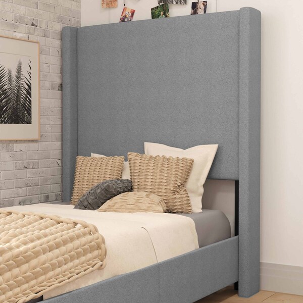 Flash Furniture Gray Twin Platform Bed with Tufted Headboard - YK-1077-GY-T-GG